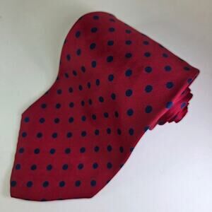 Vintage Reis Polka Dot Tie Red & Navy Silk for Dayton’s Northbriar Shop 4.5”